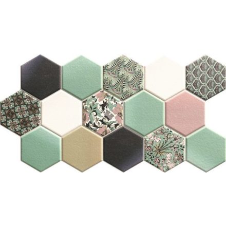 Realonda Hex Nouveau Green 26,5x51 hexagon mintás járólap